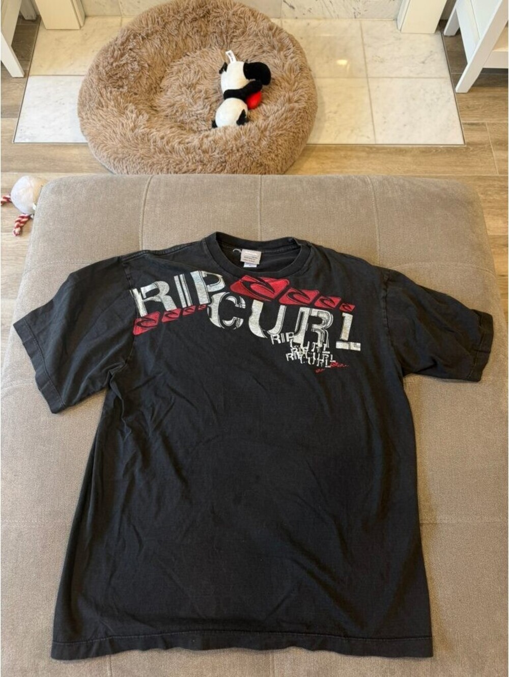 Rip Curl Mens XL T-Shirt Black Red Silver Logo Surf Tee